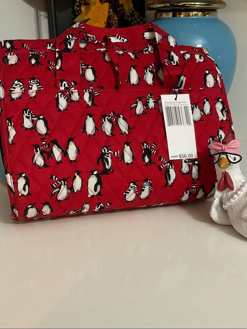 Quilted Red Penguin Print Women’s Tote Bag